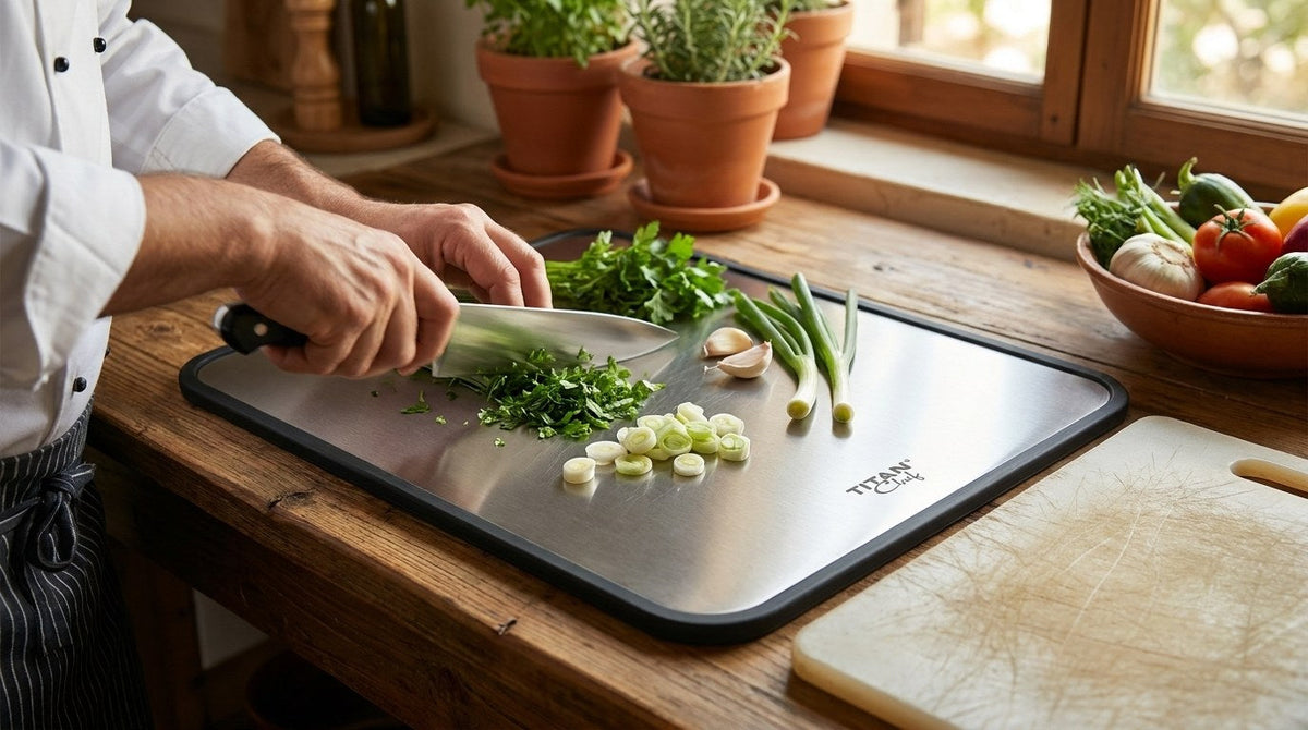 TitanChef RVS snijplank, microplastics plastic snijplank organen