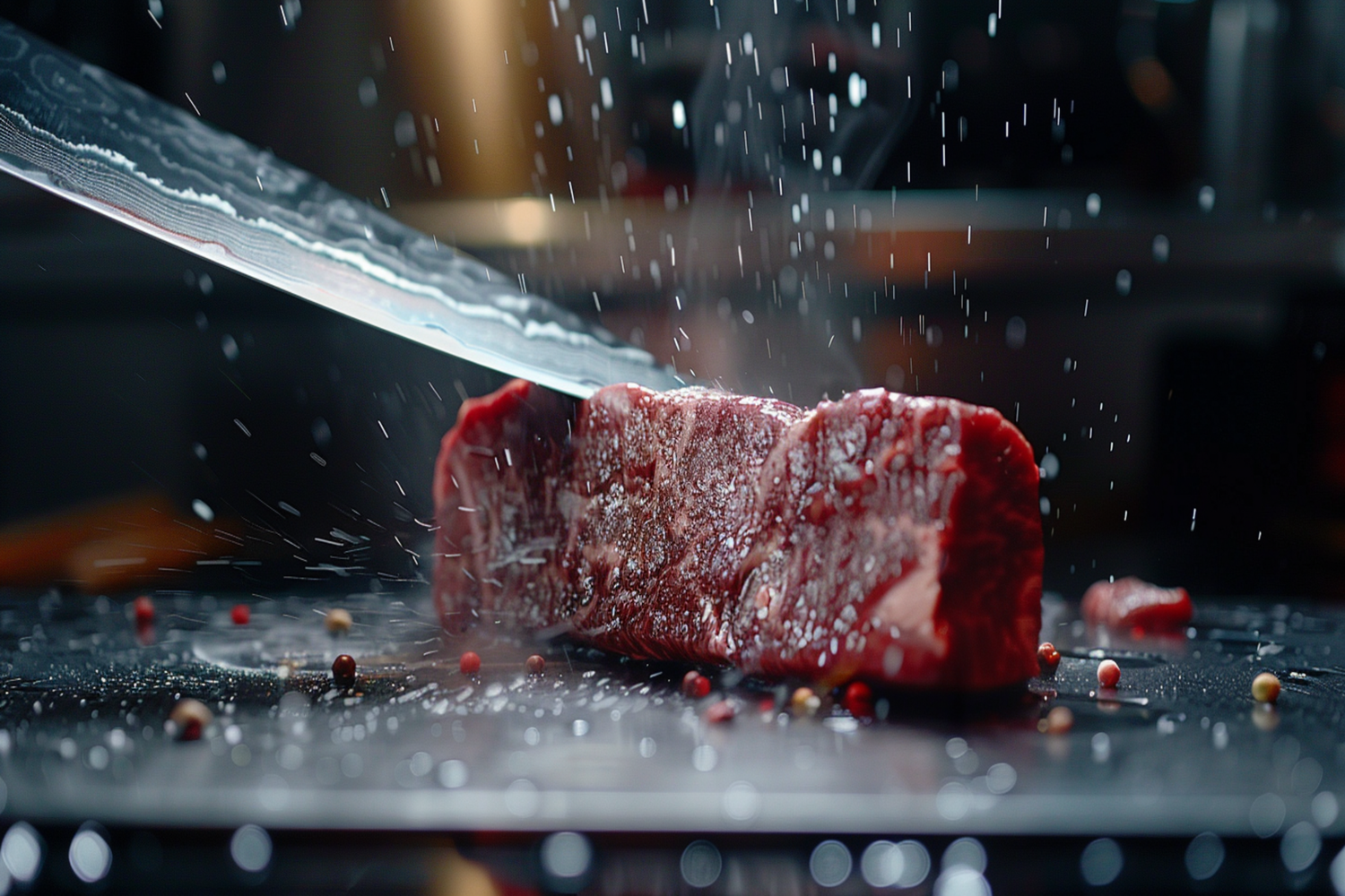 RVS Snijplank Titanchef met Rood Vlees en een Mes