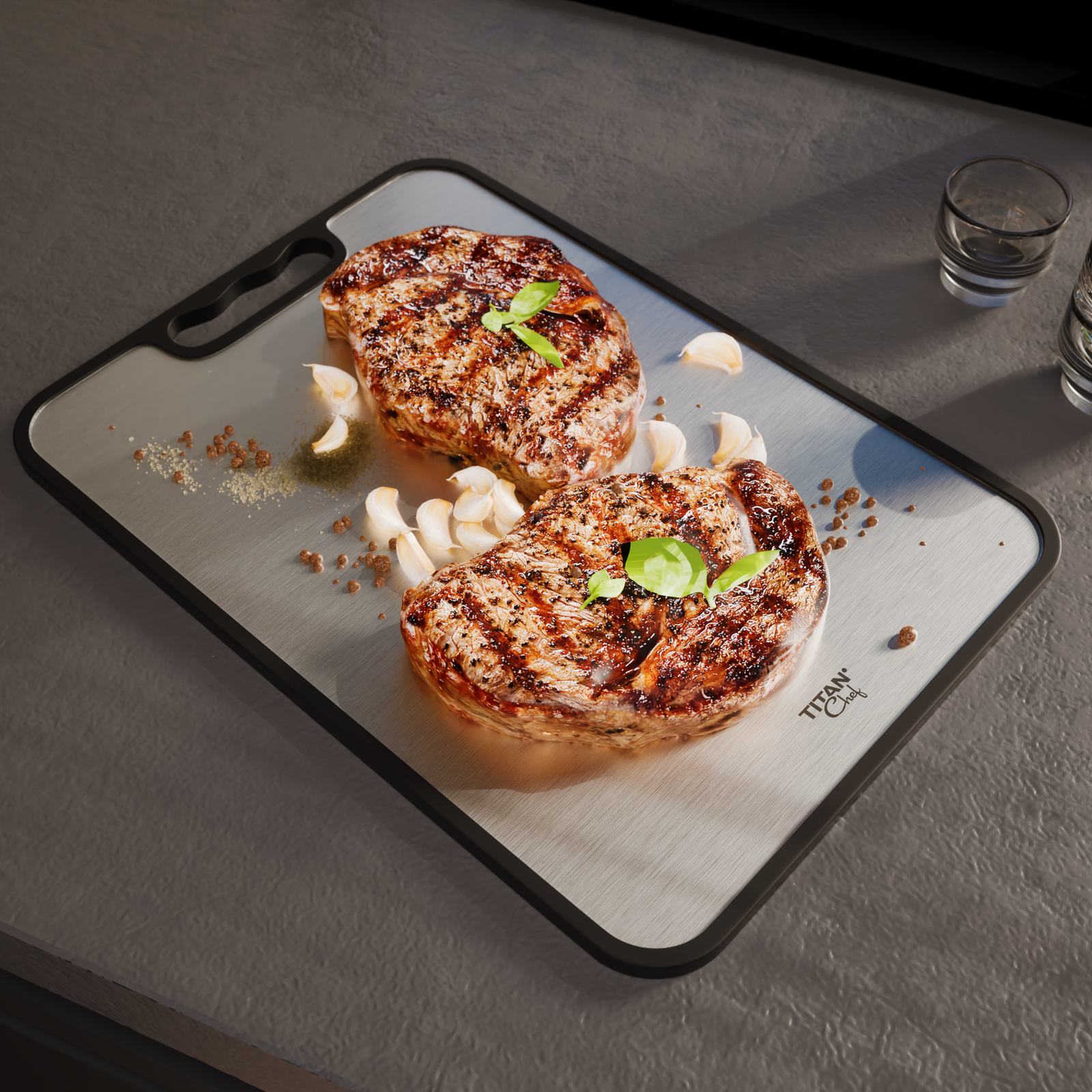 Snijplank van roestvrij staal, dubbelzijdige snijplank voor de keuken, krasbestendig Snijplank van roestvrij staal, dubbelzijdige snijplank voor de keuken, krasbestendig